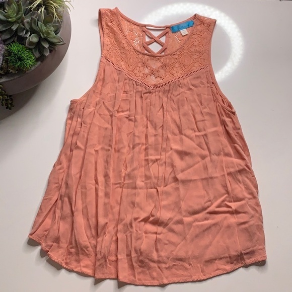 Buttons Coral Sleeveless lace crepe swing tank top women’s medium - Picture 6 of 6